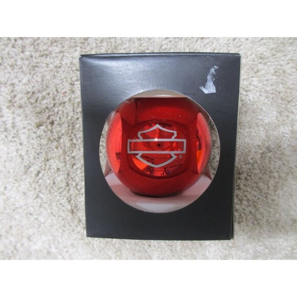 Harley-Davidson Red Glass Holiday Ornament With Logo Design In Original Box - Picture 2 of 3